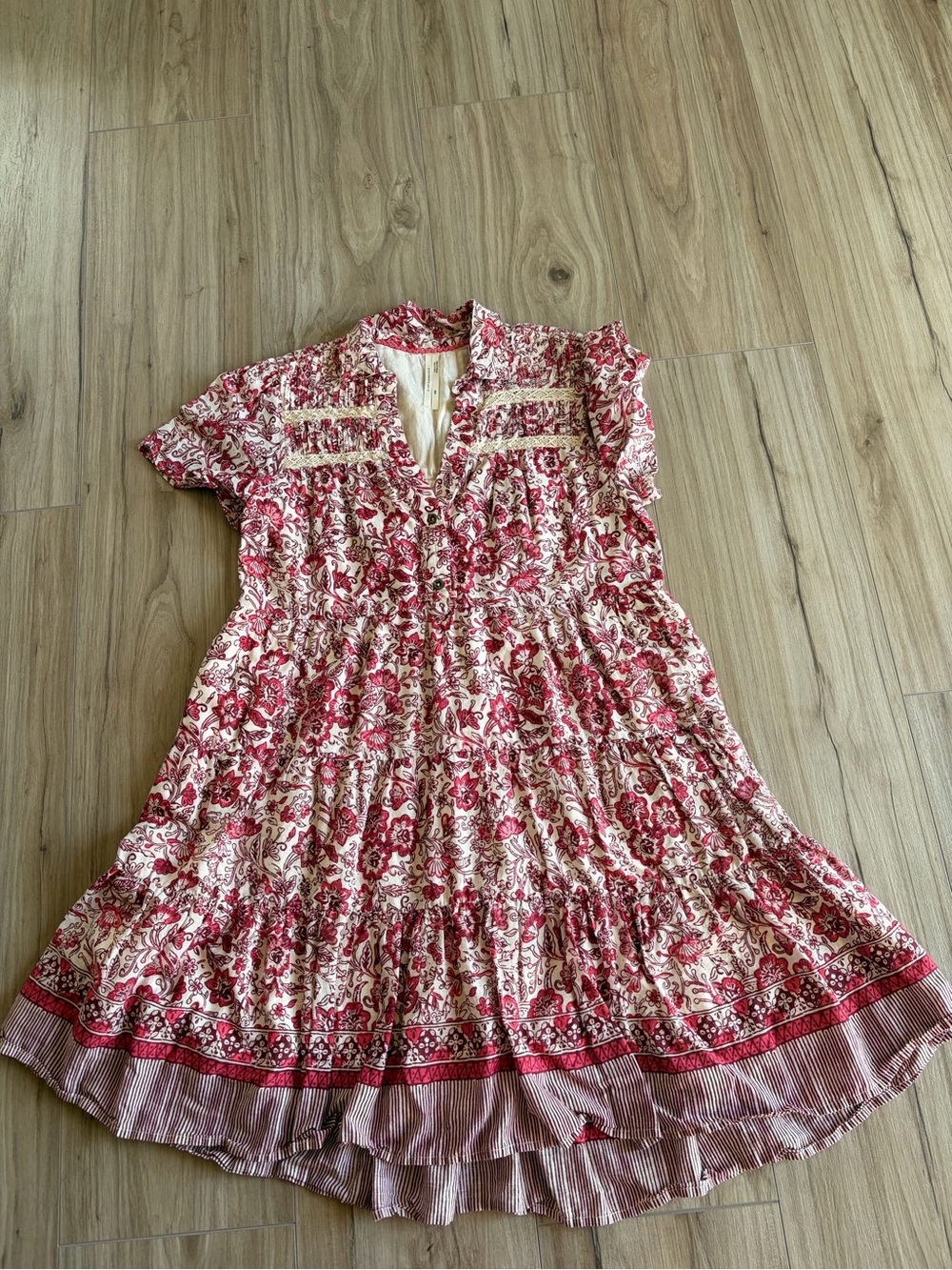 Anthropologie Red Floral Cotton Boho Tiered Dress XS